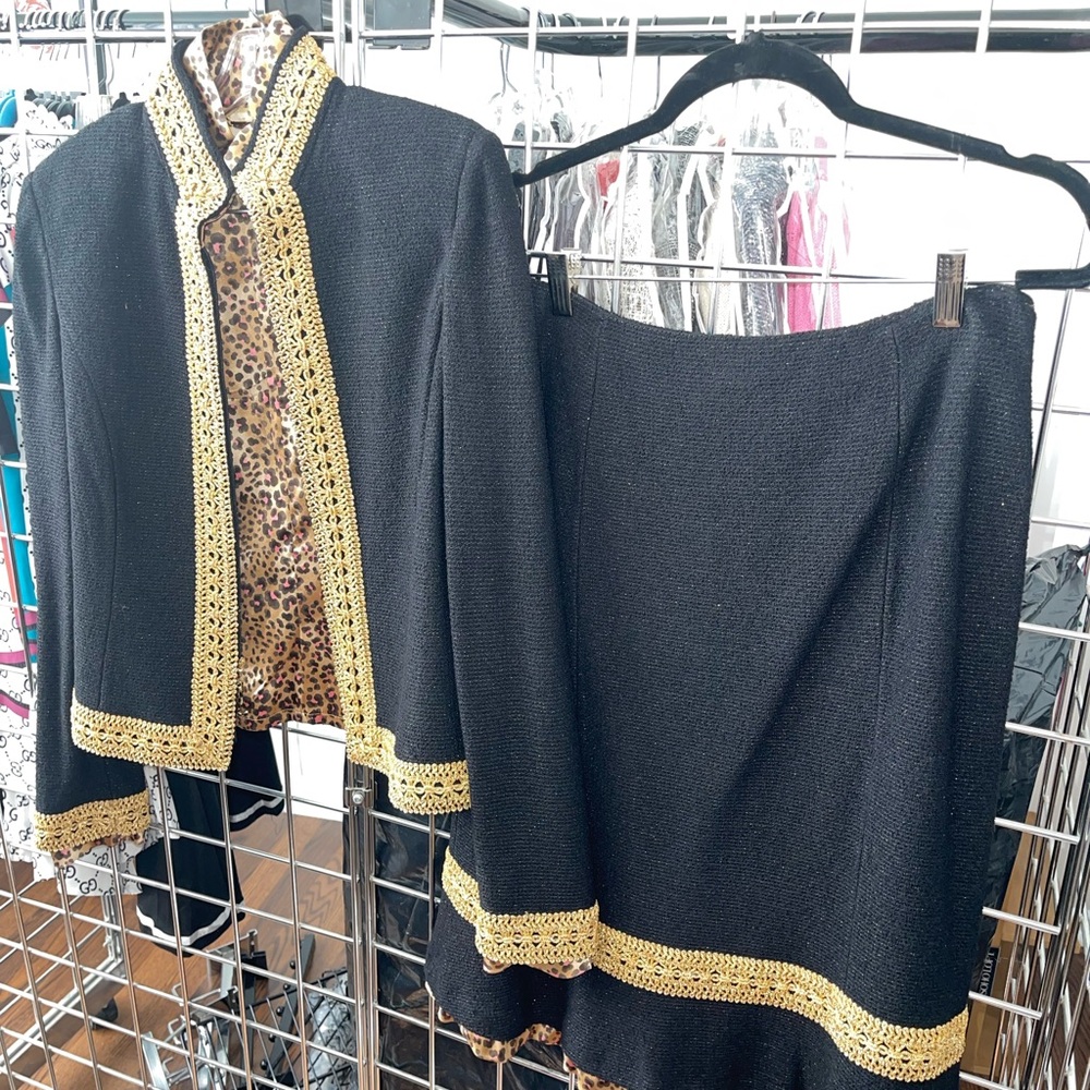 St. John Couture Black and Gold Embellished knit Skirt Set-SOLD
